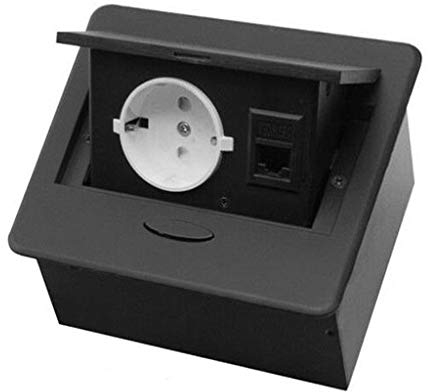 Einbausteckdose versenkbar mit oder ohne USB und in 2 Farben Silber oder Schwarz zum Auswählen Aluminium Spritzguss mit Softöffnung - versenkbar (1-Fach + Internet, Schwarz)