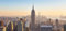 adrium Holz-Bild 60 x 30 cm: New York City. Manhattan in der Innenstadt von Skyline mit beleuchtetem State -Gebäude und Wolkenkratzern bei Sonnenuntergang vo(50308399)