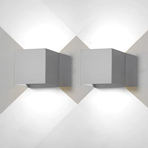 2 Pezzi Applique da Parete Esterno Interno LED Lampada da Parete Grigio Moderno 12W 6500k Luce Freddo IP65 Impermeabile Lampada Muro Quadrata Alluminio su e Giù Regolabile Design Facile da Installare