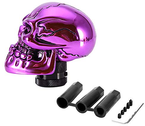 EVGATSAUTO Manopola del cambio del cranio, Manopola del cambio modificata per auto a testa di teschio scheletro Leva del cambio universale(Viola)
