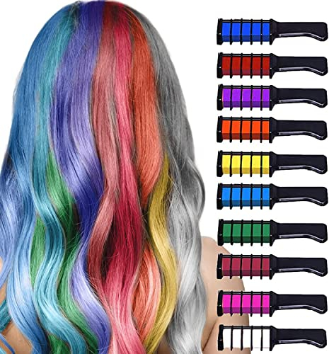 Haarkreide Kamm, 10 Stück Haar Colorationen Temporäre Haarfarbe für Kinder Mädchen im Alter von 4, 5, 6, 7, 8, 9, 10, Waschbar Non-Toxic für Karneval CosplayParty Weihnachten Halloween Geburtstag