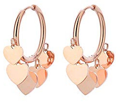 Orecchini pendenti a forma di cuore da donna, orecchini a cerchio in acciaio inossidabile ipoallergenico in argento e oro rosa con cristalli (Oro rosa)