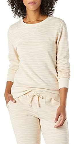 Amazon Essentials Damen Sweatshirt Aus French Terry Fleece Mit Rundhalsausschnitt (In Übergröße Erhältlich), Beige Zebrastreifenmuster, L
