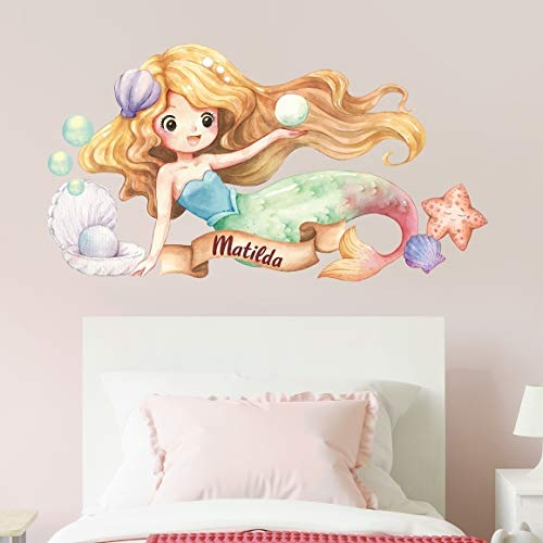 tjapalo® v144 Kinder Wandtattoo Meerjungfrau groß Wandtattoo Mädchen Name Wandsticker Kinderzimmer deko Mädchen mit Namen, Größe: B58xH29cm