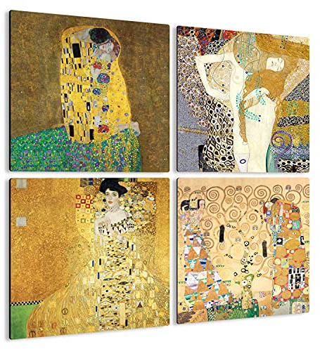 Giallobus - 4 Quadrate mit Mehreren Feldern - Gustav Klimt - Klimts schönste Werke - Sammlung 1 - MDF-Holz - 29,7x29,7 - x 4 Stück