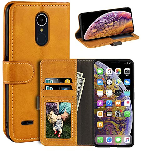 Schutzhülle für LG K8 2017, magnetisch, PU-Leder, Brieftaschen-Stil, Business-Handyhülle, modische Klapphülle mit Kartenfach und Ständer, für LG Phoenix 4 5 Zoll (12,7 cm), Hellbraun