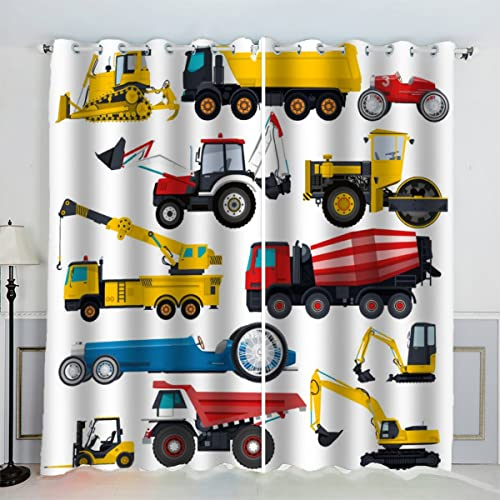 MOUPL 3D Cartoon-Auto Traktor Gardinen mit ösen B 110 X H 95 cm Mikrofaser Vorhang Blickdicht Verdunkelungs Kindervorhänge 2 Stücke für Wohnzimmer Schlafzimmer Kinderzimmer Junge Mädchen