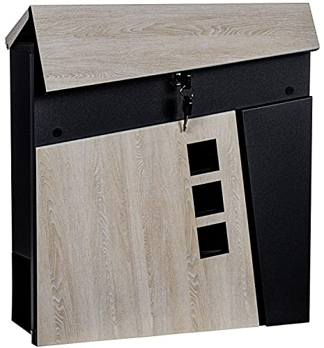 STILISTA Wandbriefkasten, Holzoptik, Zeitungsfach, Farb- u. Modellwahl, Schwarz Oslo