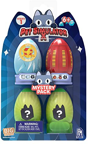 Bizak Pet Simulator Packung mit 4, Entdecken Sie Haustiere im Inneren der Überraschungseier, es gibt Welpen und Kätzchen, Aber auch Drachen und Einhörner, Sammlerstücke, Codes einlösbar auf Roblox