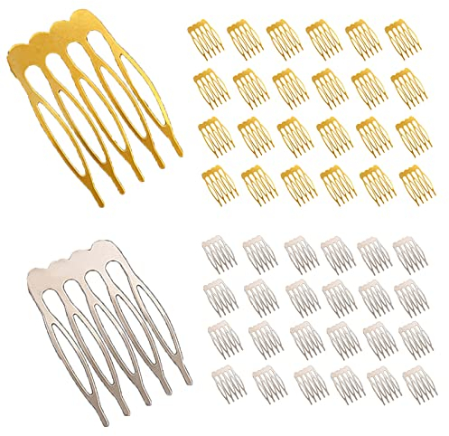 Brateuanoii 50 Stücke Haar Seitenkamm, Metal Braut Hochzeit Kamm, Haarspange Kämme, für Frauen Mädchen Haar Dekorative Haarschmuck Schmuckherstellung DIY (Gold + Weiß K)
