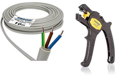NYM-J 3x1,5 mm² - NYM-J 3x1,5 mm2 - Mantelleitung - Installationsleitung - grau - große Auswahl – bis max. 250 Meter & JOKARI 20050 Abisolierzange Super 4 plus, Schwarz, 1 Stück