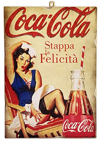 KUSTOM ART Coca Cola Quadro Stile Vintage Serie Vintage Pubblicità Pin-Up Girl Legno 25x18cm.