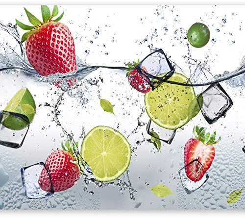 murando - Vlies Fototapete Küche 300x210 cm - Foto Tapete Schlafzimmer Wohnzimmer Moderne Vliestapete XXL Wandtapete Motivtapeten Bildtapete 3d Effekt Wand Dekoration - Obst Limone Erdbeere Wasser