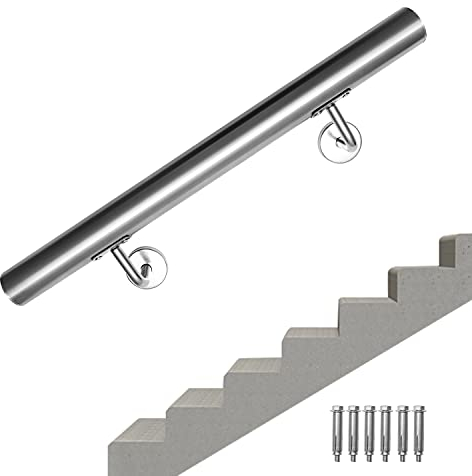 Ansobea handlauf edelstahl,Edelstahl Geländer 100cm langer handläufe,42mm,handlauf treppe verwendet für Innen- und Außentreppen,inkl Wandhalterung und Endkappen