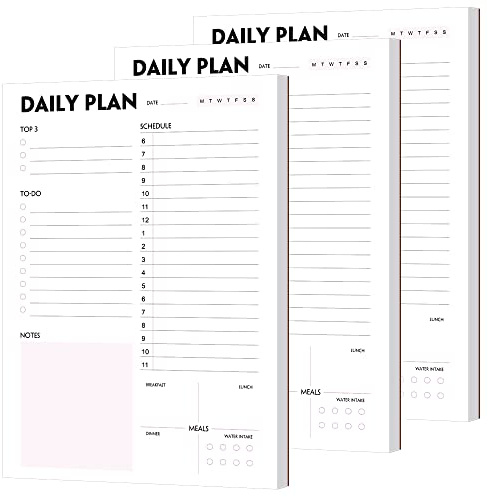(Pack of 3) Nokingo Daily To Do Lists - A5 Calendar, Organizer with Priority, Lists, Appointments, Meals and Water Intake Tracker, 50 Undated Tear-Off Sheets Planner Pad, 5.8''x8.25'' (DP-A5-50-3P)
