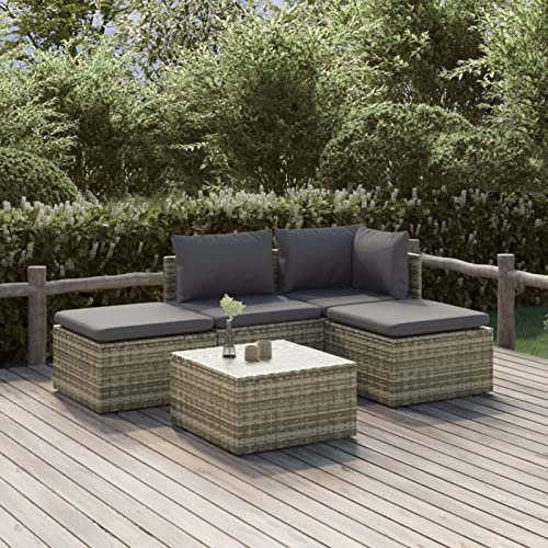 Festnight Salon de Jardin 5 pcs Salon de Jardin Exterieur avec Rangement Salon de Jardin resine Salon Jardin rotin Meuble de Jardin-Coin + Central + 2X Repose-Pied + Table