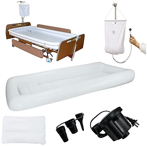 REMEK Set Doccia Gonfiabile da Comodino, Vasca da Bagno Gonfiabile per Adulti con Pompa Ad Aria Elettrica E Soffione Doccia Vasca da Bagno Portatile per Anziani