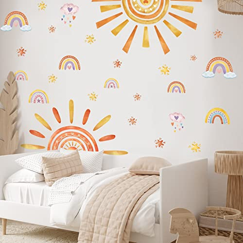 ZYWUOY Sonne Regenbogen Wandaufkleber, Sonne Wanddekoration Aufkleber Regenbogen Stern Wolken für Kinder Schlafzimmer Wohnzimmer Baby Kinderzimmer