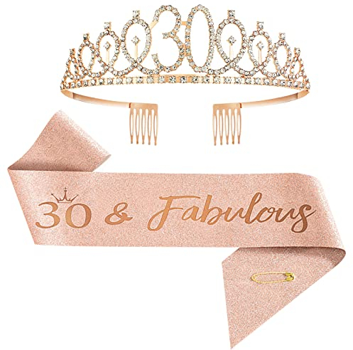 Geburtstag Geburtstag Schärpe und Tiara,Geburtstag Krone Schärpe,30. Geburtstag Dekorationen Frauen , Kristall Geburtstagskrone Set (30)