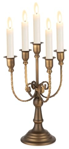 Sziqiqi Candelabro Portacandele a 5 Bracci Vintage, 29,5cm Candeliere Metallo per Tavolo da Pranzo Camino Mantello Decor, Bronzo