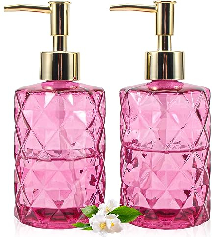 GOYISEE Dispensador de jabón con Bomba, dispensador de jabón con patrón de Diamante para encimera de Cocina, baño, Accesorios de baño Rosa Intenso (Rose)