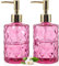 GOYISEE Glas Seifenspender,12 Oz Diamant Design Glas Nachfüllbare Hand Seifenspender, Mundwasser Lotion Spender für Küche, Badezimmer (Rose 2 Pack)
