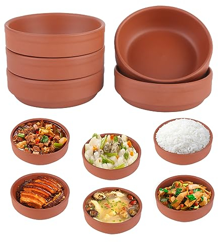 Uooker Lot de 6 bols en terre cuite, faits à la main, marron émaillé, pour la cuisson de délicieux desserts et repas pour tapas, sauces, gratins et autres dîners de fête