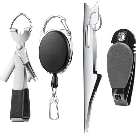 Yauhar 4Pcs Fishing Knot Tying Tool Set, Fishing Line Cutter Clipper, Hook Sharpener, Hook Eye Needle, Tackle Accessorizes for Fly Fishing