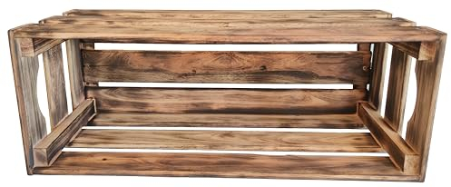 Miller Holz Kiste geflammt - Holzkiste stapelbar, robust und nachhaltig - Deko Kiste Holz - Hochwertige, handgefertigte Obstkiste Holz, Weinkisten Holz Vintage (R)