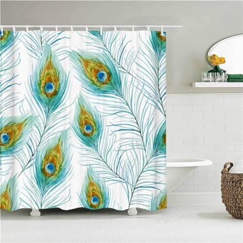 Duschvorhang 90x180cm Grüner Pfau Duschrollo für Badewanne Vorhang Outdoor Duschvorhänge Anti Schimmel Wasserdicht Waschbar Polyester Duschtrennwand Moderne Badezimmer mit 12 Duschvorhangringe Z400