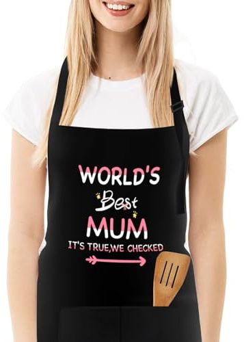 Lustige Kochschürze für Frauen, Mama Schürze, Wasserdichte Schürzen Schwarz | Verstellbare Bäckerschürze mit 2 Taschen, Geschenk Geburtstag Küche, Latzschürze für Muttertag, Geburtstag, Weihnachten, BBQ