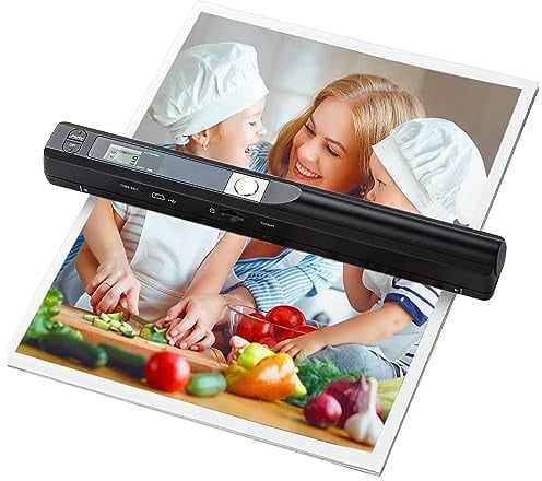 Tragbarer Scanner, Kabelloser Mobiler Dokumentenscanner, Handfotoscanner mit USB-Kabel, Visitenkarten- und Quittungsscanner für PC, Fotos, A4, Dokumente, Bilder, Bücher (Black)