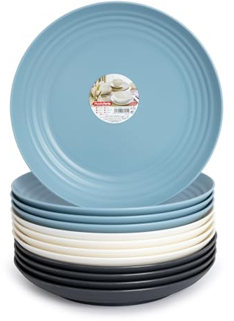 PracticDomus Set di 12 piatti in plastica rigida Classic riutilizzabili e infrangibili per feste ed eventi (BAG, pianura 25 cm)