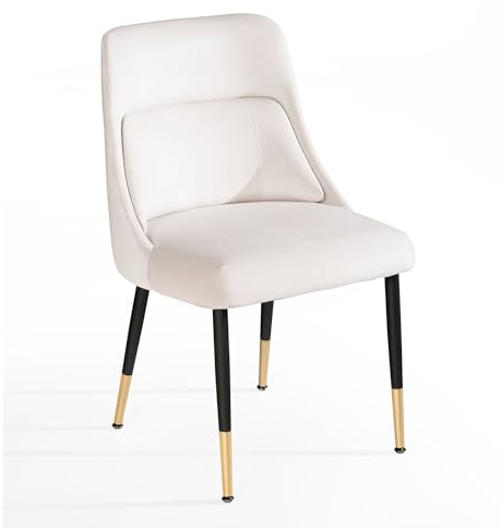 Wohnling Chaise de salle à manger en velours beige avec pieds noirs, chaise coque moderne rembourrée avec revêtement en tissu, chaise rembourrée avec coussin de dossier intégré