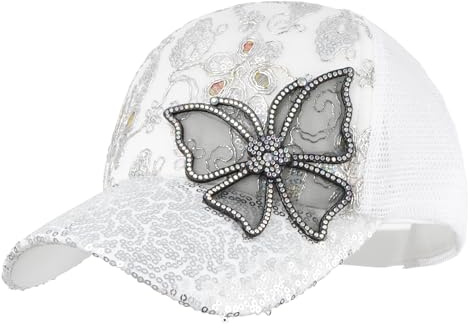 Meliyya Mesh Baseball Cap Strass Schmetterling Baseballkappe Sommer Pailletten Schildkappe Herren Damen Einheitsgröße Verstellbar