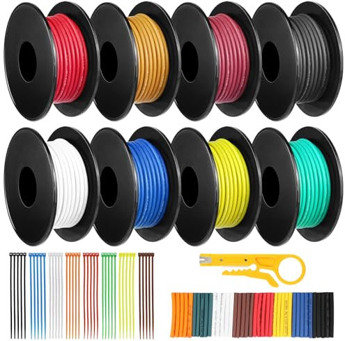 18 AWG Stranded Electrical Wire Spool, 8 Colors Each 20FT 18 Gauge Silicone Wire, Flexible Tinned Copper Hook Up Wire Kit for DIY Electronics, Automotive, Breadboard, Electric Toys, Power Wiring Kit