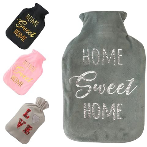 LKH Hot Water Bottle with Velvet Cover UK & Pocket 2L Hot Water Bottle for Hot & Cold Compress Washable Super Soft Plush Cover Hand Warmer Neck Shoulder Pain Relief