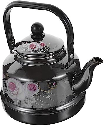 Amosfun Wasserkocher aus Emaille mit losen Blättern Wasserkrug isoliert alter Kaffeekessel wasserkocher entkalker kettle Teekessel für die Küche Wasserkocher zum Erhitzen Black