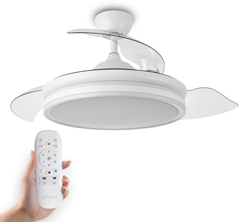 YOEVU ESPARTAN - Ventilador de techo con luz led | Motor DC | Compatible con ALEXA | Aspas retractiles | 3 tonalidades y 6 velocidades (ESPARTAN)