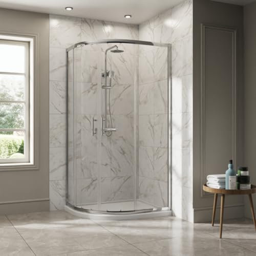 NRG 1000 x 800mm Chrome Framed Offset Quadrant Shower Enclosure Sliding Door for Wet Room Cubicle Enclosures