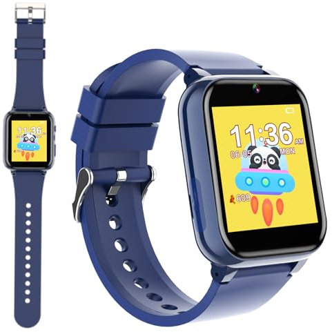Montre Intelligente Enfants avec Caméra,Smartwatch Jouets avec 26 Jeux,Podomètre,Lecteur Vidéo,Musique,Alarme,Lampe de poche,Calculatrice,Cadeau d'anniversaire ou de Noël pour Garçon Fille (Bleu)