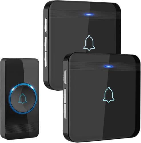 XUNIVERS Funkklingel, Türklingel Funk Set, 400m Reichweite IP55 Aussen Wasserdicht Haustür Klingel mit 2 Plug-In-Empfänger, 60 Melodien,5 Lautstärkestufen, Empfänger einfach in die Steckdose(Schwarz)