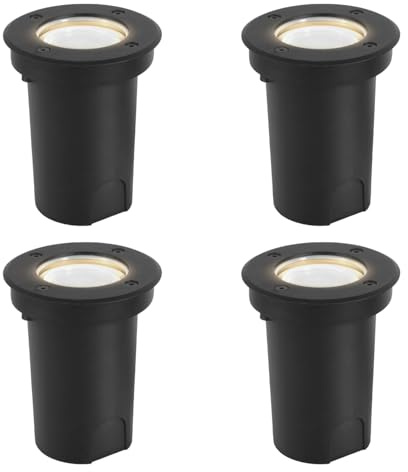Vigevee 4er set Bodeneinbauleuchte für GU10, Bodeneinbaustrahler Aussen Led Runde, IP67-Wasserdicht Bodenstrahler, Drehbarer Bodenleuchten mit Lichtquelle, Neutralweiß 4000K, Schwarz