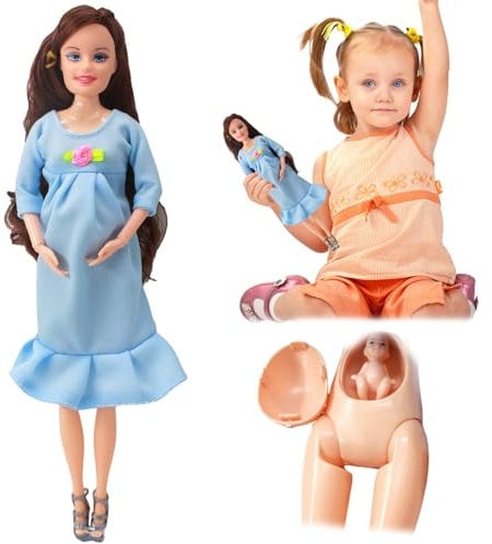 Womsclo Schwangere Puppe 11.5 ABS -Plastik Schwangeres Mutterspielzeug mit Babypuppen kreativer schwangerer Puppe mit einem Baby im Bauch für Kindergeschenk, blau, schwangerer