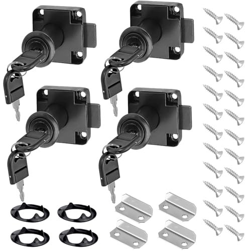 Schrankschloss mit Schlüssel, 4 Stück 22mm Möbelschloss, Rostfreier Stahl Spindschloss mit Schlüssel, Schrankschloss Möbelschloss, Möbelschlösser, für Büro, Schlafzimmer, Schwarz