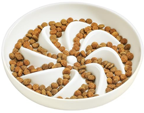 PETTOM Gamelle Anti Glouton Chat Céramique Anti Vomissement, Bol Plat pour Chat Manger Lentement -Blanc