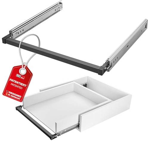 SOTECH VarioSlide Pat. Schwerlastauszug KV2-100-H53-700 EH 700 mm 100 kg | Komplettset Einhandverriegelung schwarz eloxiert für Schubladen ohne Front bis 1200 mm Schubladenschienen Caravan Fahrzeugbau