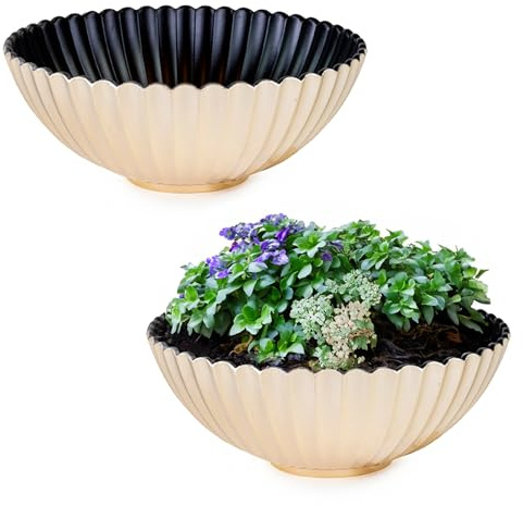 matches21 HOME & HOBBY Gewellte Pflanzschalen für draussen in 16 x 6 cm Champagner beige als wetterfeste Blumen-Schalen