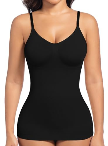 ONEW Shapewear - Canottiera da donna modellante camisole con supporto per il petto, a compressione, senza cuciture, con spalline sottili, Nero , L