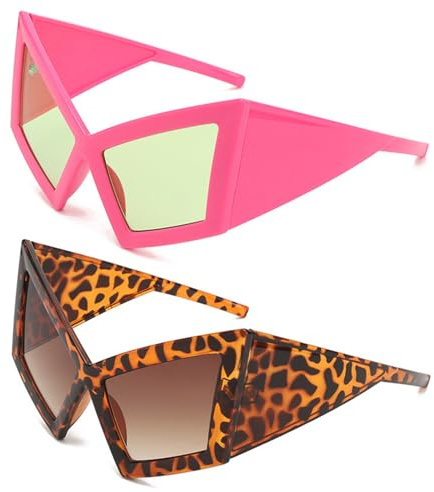 Nievajio 2 Stück Lustige Sonnenbrille, Accessoires für Partys und Hip-Hop-Tanz, 80er Jahre Asymmetrische Gläser rosa Neon grün Gläser Hip Hop Dance Halloween Party